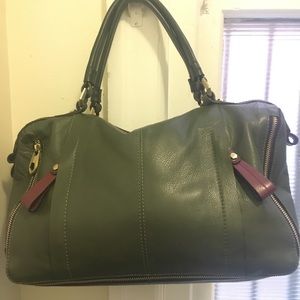 orYANY leather satchel in olive green.